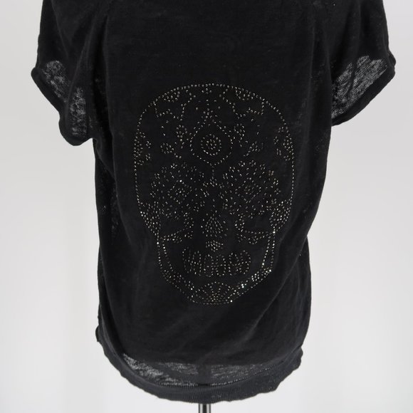 Skull Cashmere Pullover Sweater Rhinestone Skull M - Picture 6 of 9